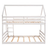Twin Over Full Pine Wood House Bunk Bed With Ladder - Omega Lifestyles