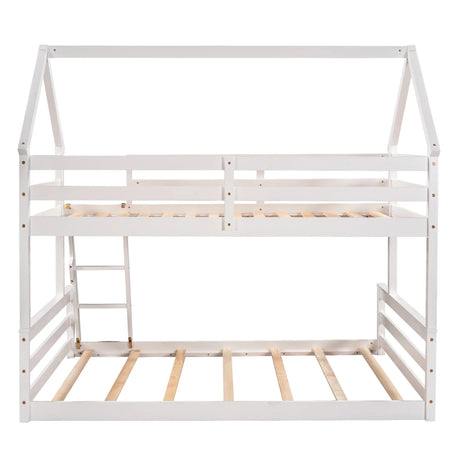 Twin Over Full Pine Wood House Bunk Bed With Ladder - Omega Lifestyles