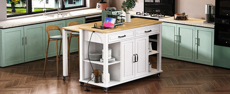 47-Inch Extendable Rubber Wood Veneer Kitchen Island - Omega Lifestyles