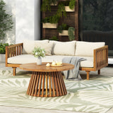 Acacia Wood Outdoor Daybed And Round Coffee Table Set