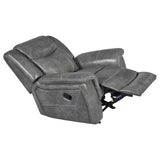 Grey Upholstered Faux Leather Padded Arm Glider Recliner - Omega Lifestyles