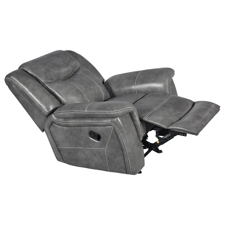 Grey Upholstered Faux Leather Padded Arm Glider Recliner - Omega Lifestyles