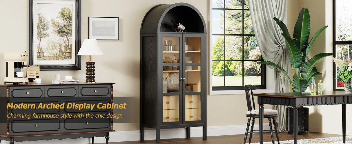 Modern Farmhouse Arched Sensor Light Storage Cabinet - Omega Lifestyles