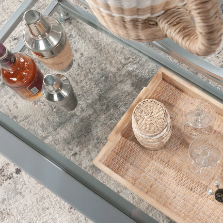 Contemporary Gray Metal Rolling Bar Cart With Shelves - Omega Lifestyles