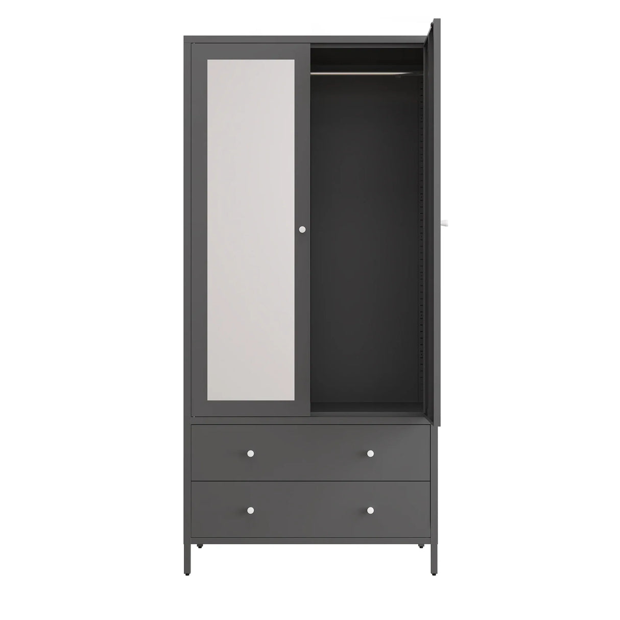 Retro Steel Armoire Wardrobe Closet With Mirror And Drawers - Omega Lifestyles