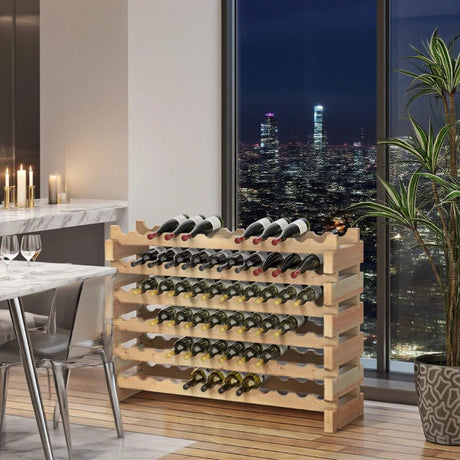 Natural Wood 6-Tier Stackable Pine Wine Rack - Omega Lifestyles