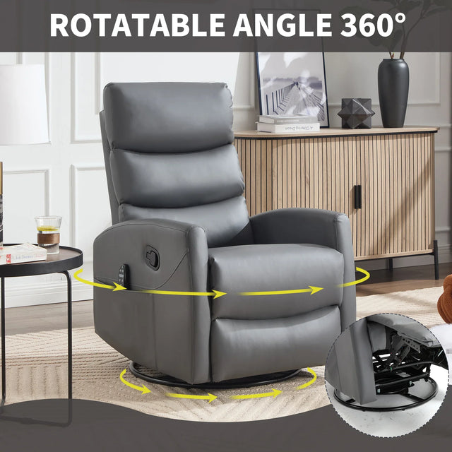 Heat Massage Faux Leather Swivel Rocking Recliner Chair - Omega Lifestyles
