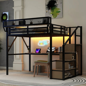 Full Metal Full Size Loft Bed With Desk Charging Station - Omega Lifestyles