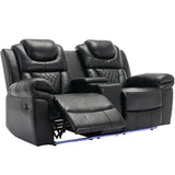 Manual Recliner Chair Faux Leather With Storage Cup Holders LED - Omega Lifestyles