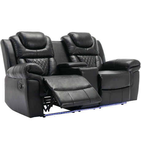 Manual Recliner Chair Faux Leather With Storage Cup Holders LED - Omega Lifestyles