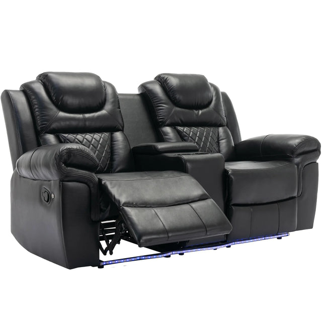 Manual Recliner Chair Faux Leather With Storage Cup Holders LED - Omega Lifestyles