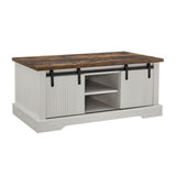 Rustic Sliding Barn Door Coffee Table With Storage - Omega Lifestyles
