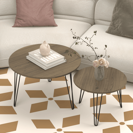 Set of 2 Rustic Brown Round Nesting Coffee Tables - Sleep Galleria