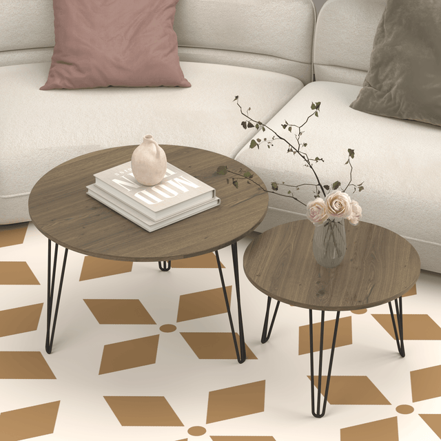 Set of 2 Rustic Brown Round Nesting Coffee Tables - Omega Lifestyles
