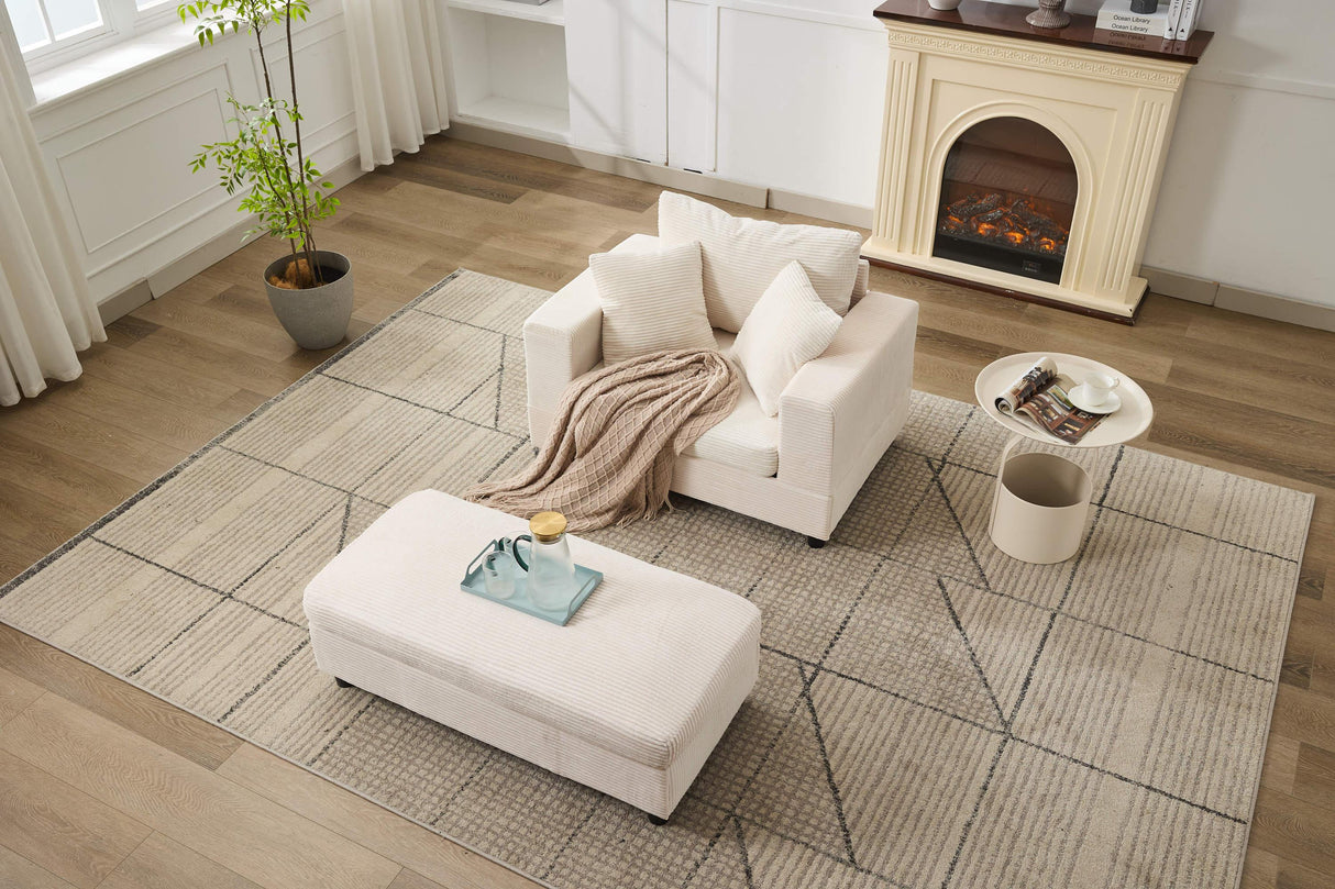 Corduroy Chaise Lounge Chair With Removable Ottoman - Omega Lifestyles