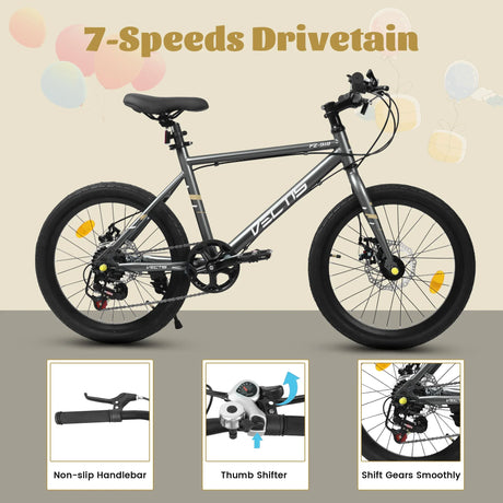 Kids 20-Inch Steel Frame 7-Speed Dual Disc Bike - Omega Lifestyles