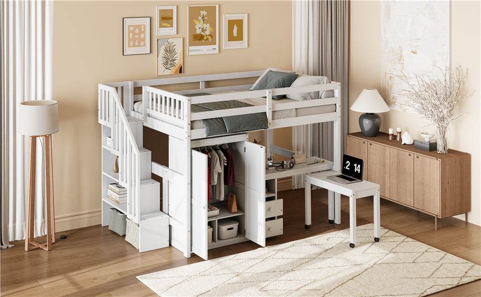 Full Full Size Loft Bed With Stairs Desk And Storage - Omega Lifestyles