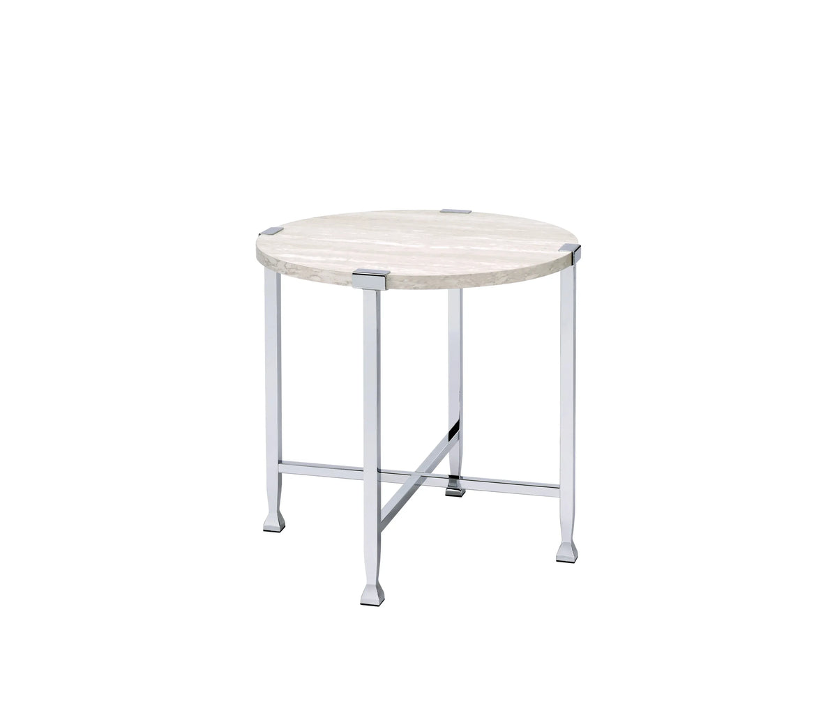 White Oak Metal Frame Round KD End Table 24-Inch - Omega Lifestyles