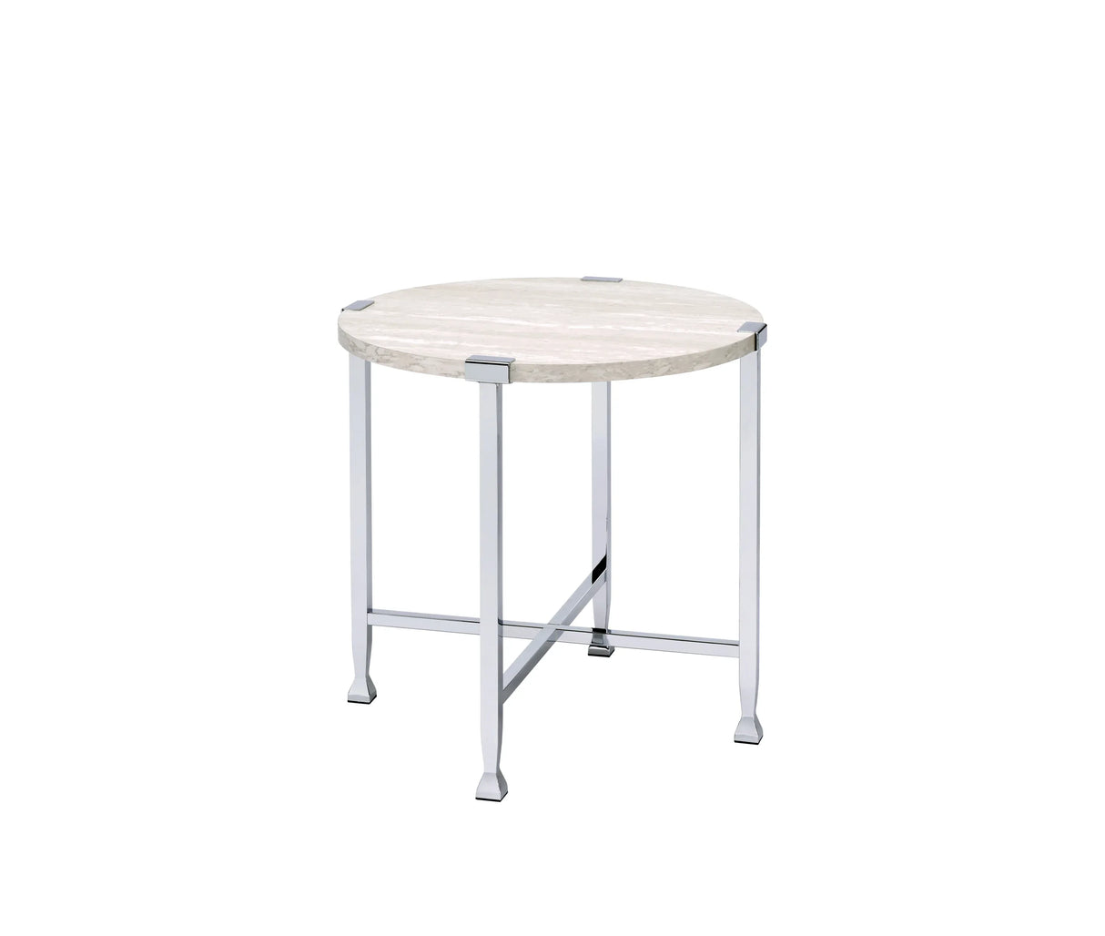 White Oak Metal Frame Round KD End Table 24-Inch - Omega Lifestyles