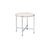 White Oak Metal Frame Round KD End Table 24-Inch - Omega Lifestyles