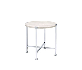 White Oak Metal Frame Round KD End Table 24-Inch - Omega Lifestyles