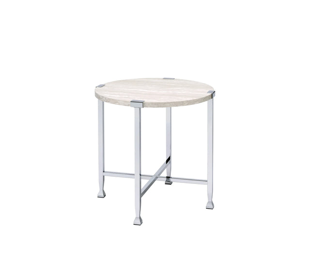 White Oak Metal Frame Round KD End Table 24-Inch - Omega Lifestyles