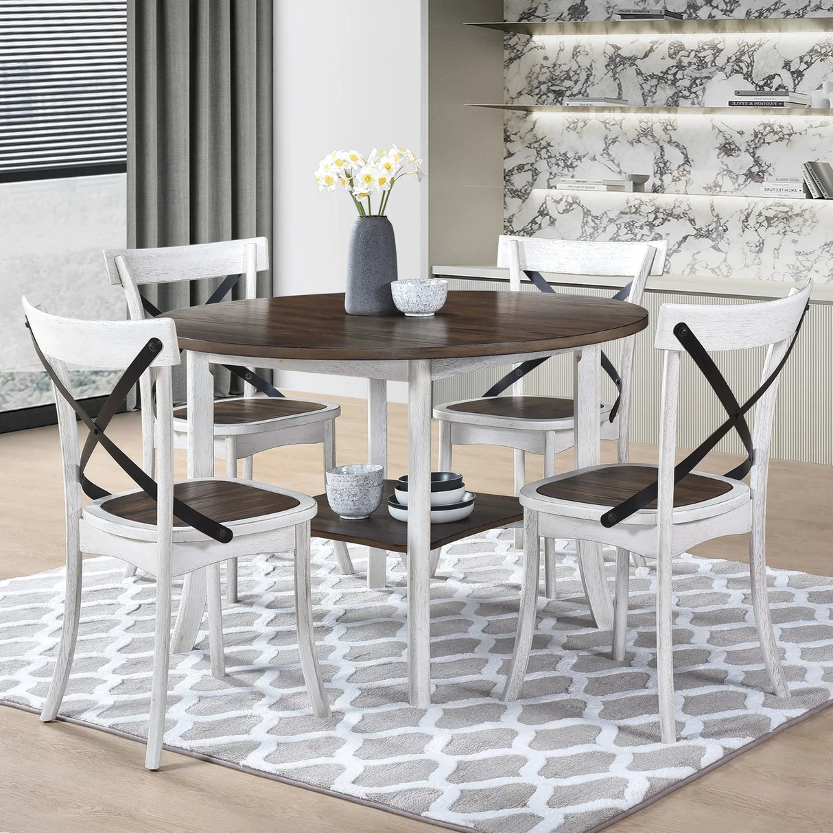 5-Piece Round Dining Set With X-Back Chairs - Omega Lifestyles