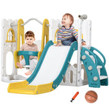 6-in-1 Indoor Toddler Slide Swing Playset With Basketball Hoop