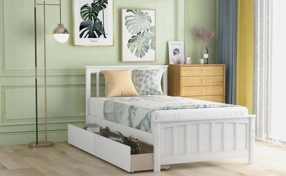 Twin Solid Wood Platform Bed With Trundle And Drawers - Omega Lifestyles