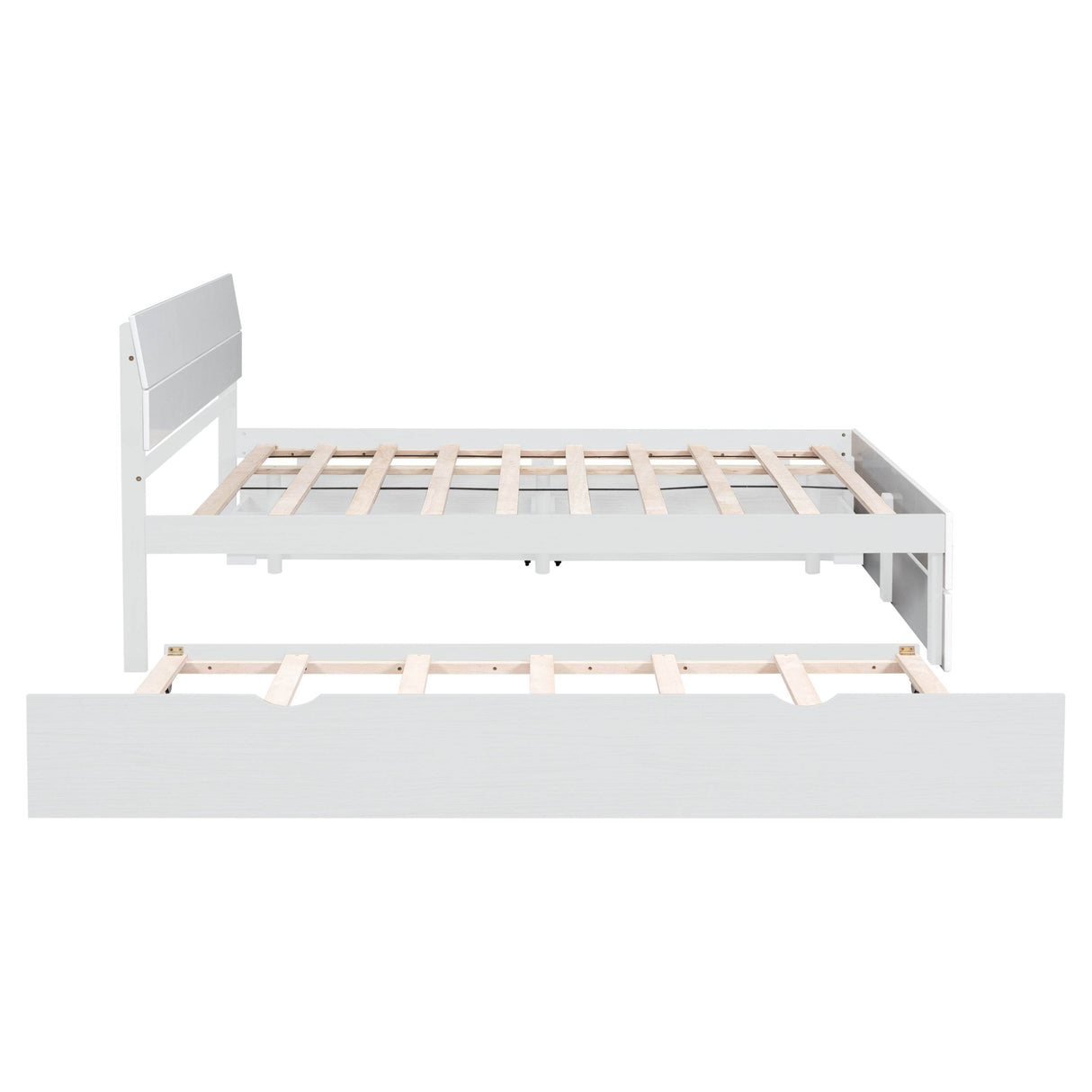Modern Full White High Gloss Bed Frame With Trundle - Omega Lifestyles