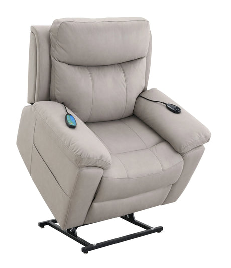 Light Gray Polished Microfiber Power Lift Heating Massage Chair - Omega Lifestyles