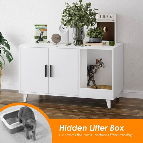 Hidden Cat Litter Box Enclosure With Scratching Mat - Sleep Galleria