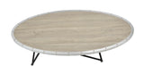 Industrial Oval Wood Top Metal Base Coffee Table - Omega Lifestyles