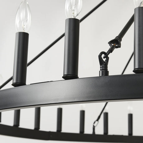 Matte Black Farmhouse 36-Light Wagon Wheel Chandelier - Omega Lifestyles