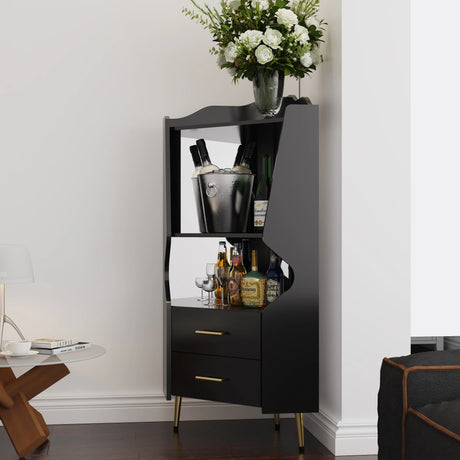 Black Engineered Wood Corner Sideboard Cabinet With Drawers - Omega Lifestyles