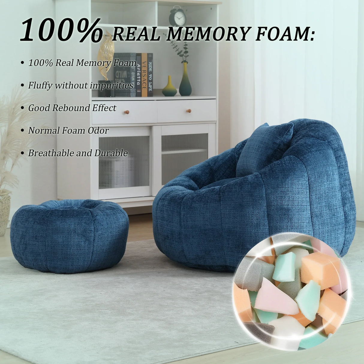 Chenille Foam Filled Ergonomic Round Chair With Ottoman - Omega Lifestyles