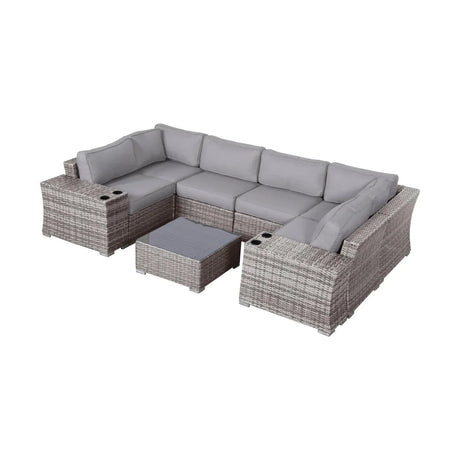 Coastal Gray 9-Piece Wicker Patio Seating Set With Cushions - Omega Lifestyles