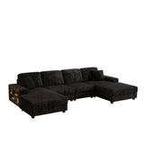 Convertible U-Shaped Corduroy Fabric 4-Seat Sofa - Omega Lifestyles