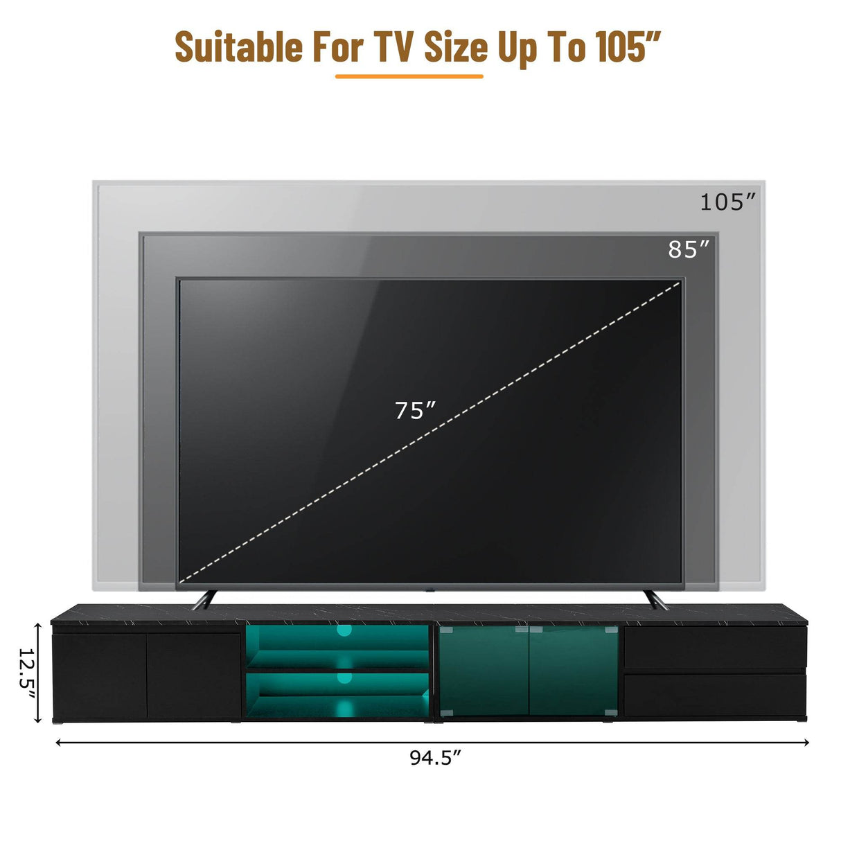 Modern APP Controlled LED Black Marble TV Stand - Sleep Galleria