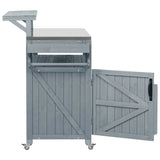 Outdoor Rolling Grill Cart With Raised Shelf Storage - Omega Lifestyles