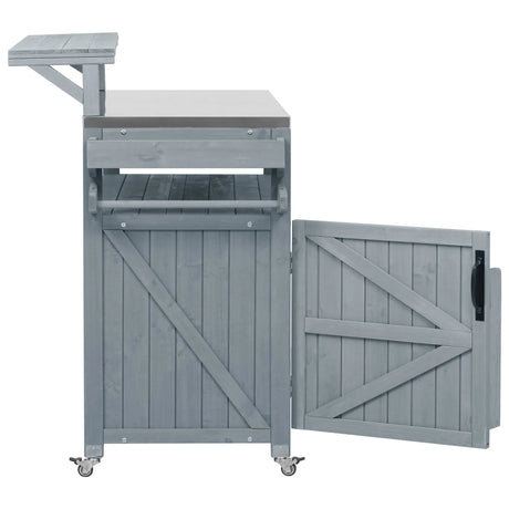 Outdoor Rolling Grill Cart With Raised Shelf Storage - Omega Lifestyles
