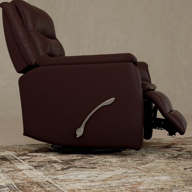 Swivel Glider Recliner With Manual Footrest And Leather Upholstery - Omega Lifestyles