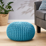 Modern Aqua Cotton Knit Weave Round Pouf 20-Inch - Omega Lifestyles