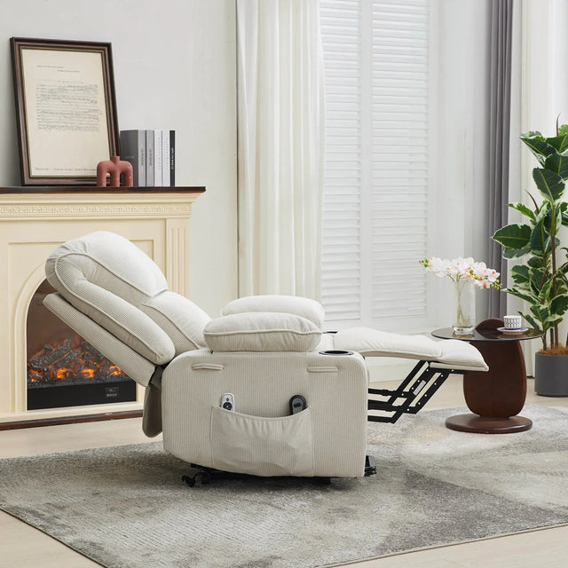 Ivory Remote-Controlled Heated Massage Assistive Recliner - Omega Lifestyles