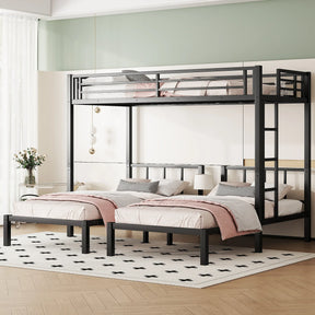 Metal Twin Over Twin Triple Bunk Bed With Guardrails - Omega Lifestyles