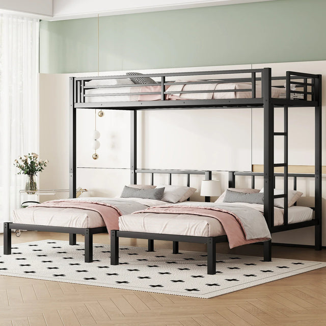 Metal Twin Over Twin Triple Bunk Bed With Guardrails - Omega Lifestyles