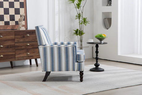 Vintage Blue White Striped Upholstered Accent Chair - Omega Lifestyles