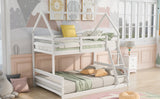 Twin Over Full Pine Wood House Bunk Bed With Ladder - Omega Lifestyles