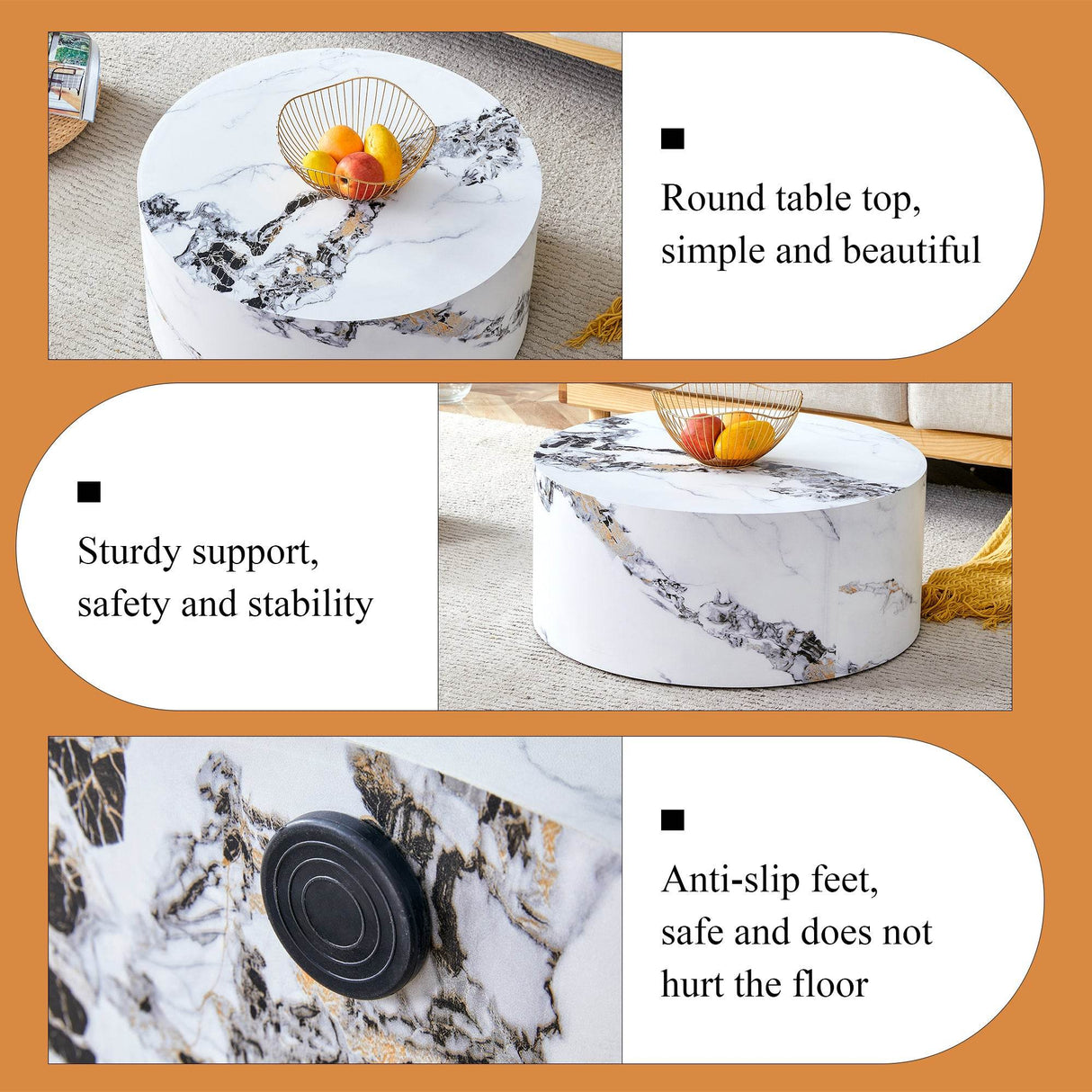 12-Inch White Patterned Cylindrical MDF Coffee Table - Omega Lifestyles