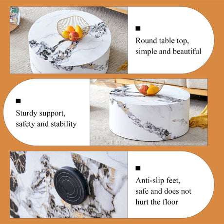 12-Inch White Patterned Cylindrical MDF Coffee Table - Omega Lifestyles